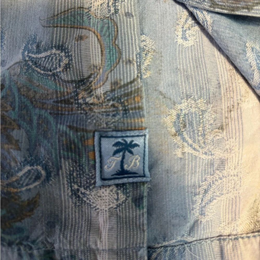Tommy Bahama Blue Tropical Short Sleeve Silk Original Fit Shirt Men Size Large